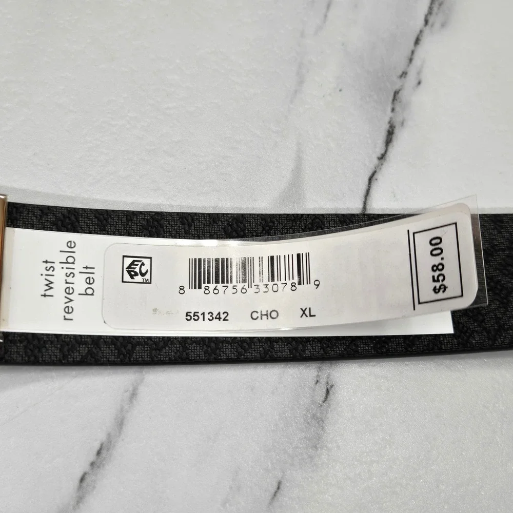Michael Kors Reversible Twist Belt MK Logo Brown Black Gold XL 551342